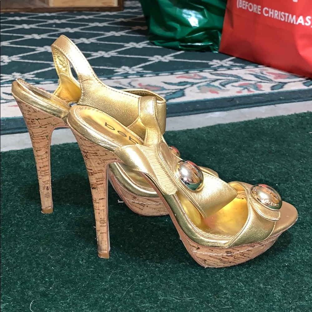 Metallic Gold Bebe Alanna Heel w/ Gold Buttons - 6